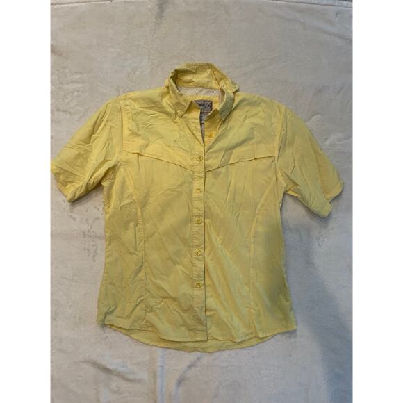 BIMINI BAY Button Down Fishing Shirt Yellow Women's M Short Sleeve Nylon Outdoor - Picture 1 of 8